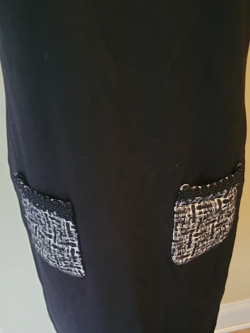 Karl Lagerfeld Black Sheath Dress with Tweed Accents - Picture 4 of 9